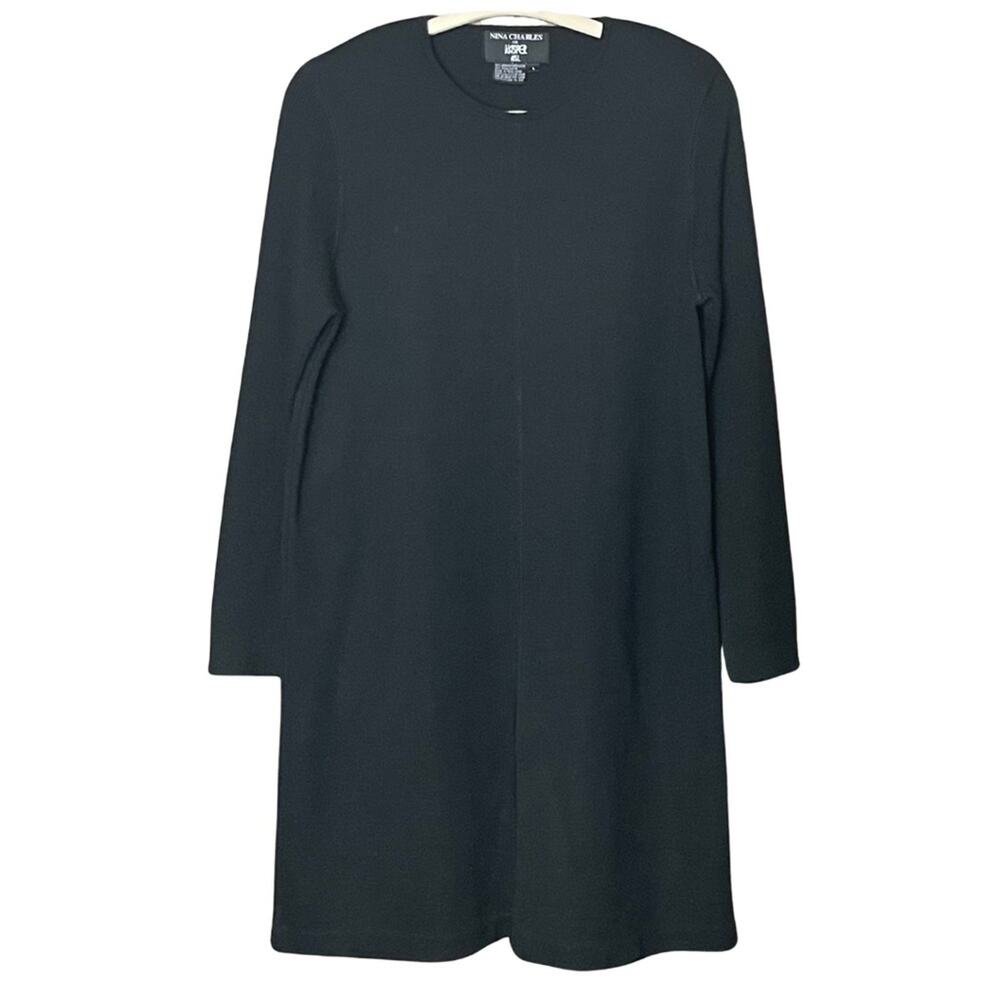 Nina Charles for Kasper dress black warm wool blend sweater long sleeve size L